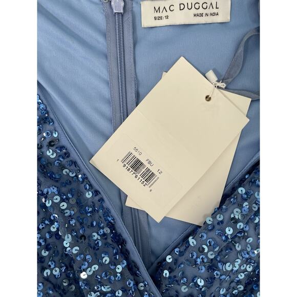 Mac Duggal Dress 5510 French Blue Sequin Long Sleeve Gown Size 12 - Picture 7 of 7